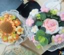 转手工编织向日葵/玫瑰花毛线花束
